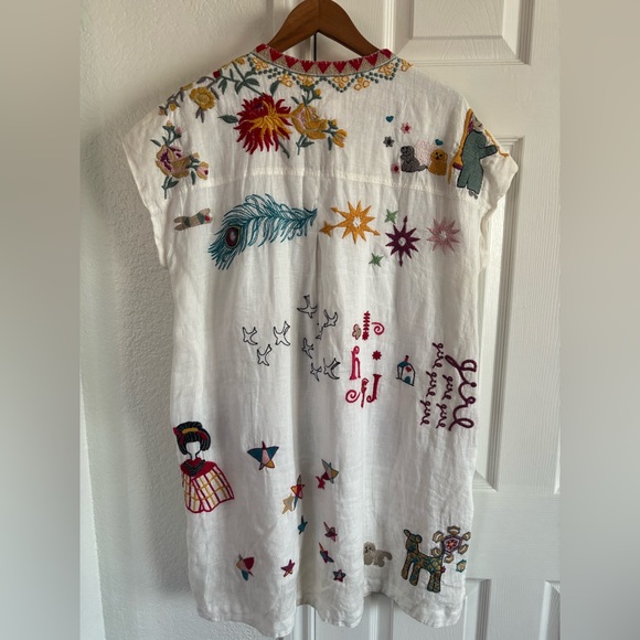 Johnny Was Biya Elektra Dress Linen Embroidered Lined Mini Coastal Resort Size M - Picture 3 of 8